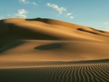 Złote wydmy pustyni Gobi w Mongolii oświetlone słońcem, z widocznymi cieniami i charakterystycznymi falami piasku #3